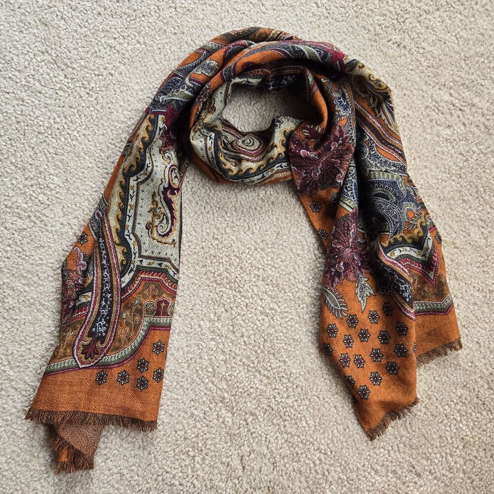 NWT Nordstrom's Wool Scarf Earth Tones Paisley Fall Colors